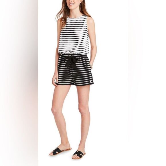 Vineyard Vines Tie Back Sleeveless Romper in Mixed Stripe Black & White -Size XL - Picture 1 of 7